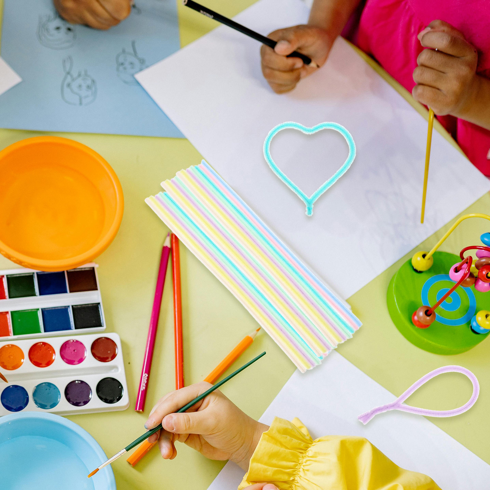 Art Craft Stick - أعواد الشينيل بألوان الماكارون، أسلاك حديدية