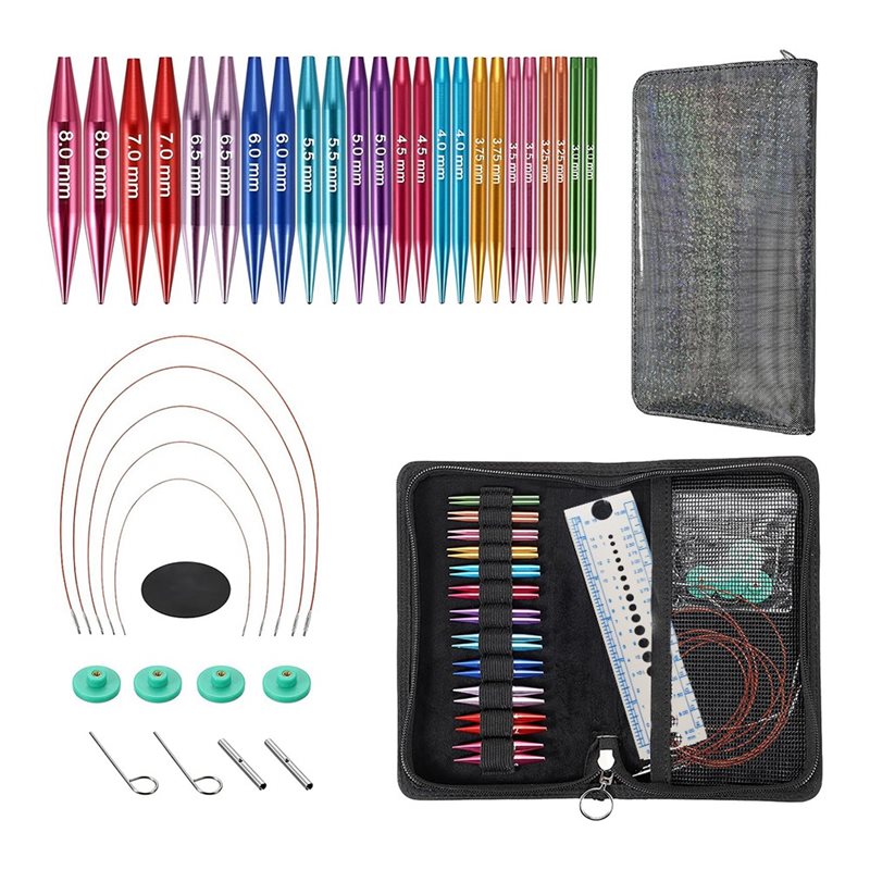 Knitting Needle Circular - مجموعة إبر حياكة قصيرة قابلة للتبديل،